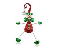 RareLove Cute Christmas Snowman Clown with Silver Bells,Red Green Funny Christmas Brooch Pins and Brooches for Women Girls Silver Plated Alloy,Holiday Brooch Jewelry