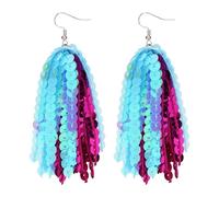 RareLove Gender Reveal Earrings For Mom Pink and Blue Long Tassel Glitter Sequin Dangle Lightweight Earrings for Women