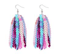 RareLove Gender Reveal Earrings Pink and Blue Mixed Long Tassel Glitter Sequin Dangle Lightweight Earrings for Women