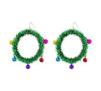 RareLove Green Christmas Wreath Earrings with Colorful Green Red Jingle Bells Dangling Hoop Earrings for Women Holiday Jewelry Alloy Plated