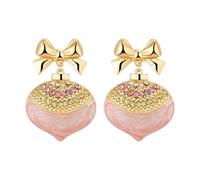 RareLove Pink Christmas Earrings Bow Christmas Stud Earrings for Women Pink Rhinestone Acrylic Holiday Earrings Alloy Plated