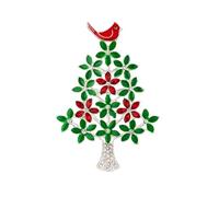 RareLove Red Bird on Christmas Tree Cardinals Christmas Brooch, Alloy Plated Red Rhinestone Winter Bird Christmas Pin for Women, Cute Pins,Christmas Jewelry