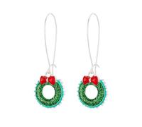 RareLove Red Bow with Green Tiny Wreath Christmas Earrings, Long Dangle Hoop Earrings For Women, Holiday Earrings, Cute Earrings, Christmas Jewelry