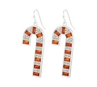RareLove Red White CZ Rhinestone Candy Cane Earrings Christmas Dangle Earrings Fun Earrings for Women Dangling Alloy Plated Holiday Earrings