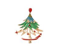 RareLove Vintage Brooch Christmas Tree Pins and Brooches for Women Red Rhinestone Topper Star Multi Colored Enamel Gold Tone Pin