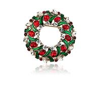 RareLove Vintage Christmas Wreath Brooch,Red Green Rhinestone Crystal Christmas Brooch Pins and Brooches for Women Girls Silver Plated Alloy,Holiday Brooch Jewelry