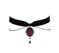 RareLove Vintage Red Rose Necklace Gothic Cameo Choker Victorian Jewelry Black Velvet Choker Collar for Women Witch Jewelry Vampire Necklace