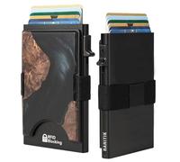 RARITIK Slim Smart Card Holder Wallet for Men, RFID Blocking Minimalist Metal Pop Up Wallet, Expandable Compact Plate, Holds 12+ Cards,Cash Strap/Money Clip (Black), Resin Black, Modern