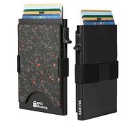 RARITIK Slim Smart Card Holder Wallet for Men, RFID Blocking Minimalist Metal Pop Up Wallet, Expandable Compact Plate, Holds 12+ Cards,Cash Strap/Money Clip (Black), Forged Red, Modern