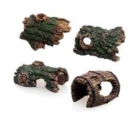 RARITYLL 4 Pcs Mini Aquarium Decorations Set - Resin Fish Tank Ornaments with Barrel, Broken Bridge, Log & Wood Slice, Natural Underwater Landscape for Small Tanks, Shrimp Hide, Betta Tank Accessories
