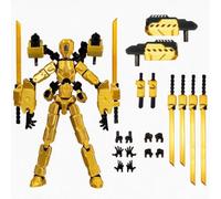 RARITYLL Large Robot T13 Action Figure, Invincible Action Figure Dummy 13, Golden Humanoid Mecha with 13 Accessories, 2 SMG Guns, 4 Sabers, 2 Cannons, 5 Signals, Joints Movable, Toys for male Gifts