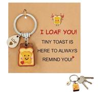 RARITYLL Smiling Toast Keychain with I Love You Card, Cute Bread Keyring, Good Luck Charm Gift for New Job, Farewell, Congratulations, New Beginnings, for Women, Men, Colleagues, Friends