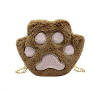 RARITYUS Cute Cat Paw Shape Shoulder Bag Purse Fluffy Plush Crossbody Handbag Clutch with Chain Strap for Women Girls, Brown, One size