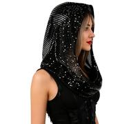 RARITYUS Sparkly Sequin Hooded Costume Hats for Women Men Glitter Head Scarf Rave Hood Halloween Accessories