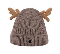 RARITYUS Women Warm Hat Cute Reindeer Antlers Knitted Winter Hats Crochet Earflap Knit Cap Beanie for Adults, Khaki, One Size
