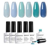 RARJSM Blue Jelly Gel Nail Polish 6pcs Set Clear Crytal Glazed Glass Amber Light Royal Navy Blue Series Summer Transparent Sheer Gel Varnish LED UV Curing Requires Soak off French Manicure