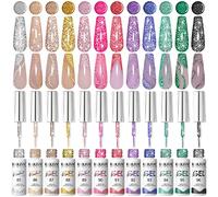 RARJSM Gel Liner Nail Art Reflective Glitter Flash Diamond Liner Gelpolish 12 Colors 5ml Sparkle Silver Hot Pink Black Pigment Painted Stripe Brush Gel Nail Polish UV LED Curing Require Nail Design