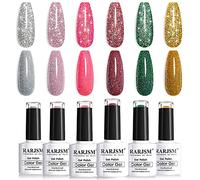 RARJSM Glitter Gel Nail Polish Set Reflective Sparkle Gelpolish Disco Diamond NailGel 6pcs Gold Hot Pink Green Red Sliver Gel Nail Art Varnish Manicure Long Lasting Soak off UV LED Curing Requires
