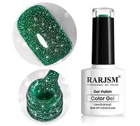 RARJSM Green Glitter Gel Nail Polish Reflective Sparkle Nail Gel Varnish Requires Drying Under UV LED Lamp for Women Spring Summer Nail Beauty Art Design Salon DIY Home 1Piece 7.5ML