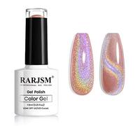 RARJSM Holographic Cat Eye Gel Nail Polish,Rainbow Glitter Effect Sparkling Rose Gold Color Glossy Soak off Nail Gel Curing Required for Nail Art Design Single Bottle 7.5ml without Magnetic Stick