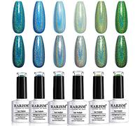 RARJSM Holographic Gel Nail Polish Set,Glitter Blue Green Gel Polish Kit Misty Forest Collection Soak Off 6PCS 7.5ML Curing Required Unicorn Mirror Laser Effect Nail for Salon Home Manicure