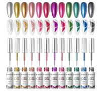 RARJSM Metallic Gel Liner Nail Art 12pcs Set 5ml Rose Gold Blue Green Red Black Silver Glitter Painted Thin Brush Gel Nail Polish Soak Off UV LED Curing Require for DIY at Home Nail Salon Manciure