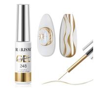 RARJSM Metallic Nail Art Gel Liner Bronze Gold Mirror Chrome 3D Effect 8ml Build in Thin Brush Metal Painting Drawing Striper Thin Brush Gel Polish Soak off UV LED Curing Requires for Home Salon