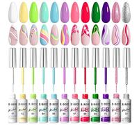 RARJSM Nail Art Liner Gel Polish 12pcs Set Marshmallow Pastel Yellow Light Green Blue Spring Summer Colors Line Gel Painting for Nail Design Drawing Bulid in Thin Brush Curing Requires 8ml