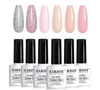 RARJSM Nude Gel Polish Set of 6 Colors Clear Pink Gel Nail Polish Reflective Silver Glitter Gelpolish Translucent Sheer Pink Brown Nude Polish Salon French Manicure LED UV Curing Requires 7.5ml