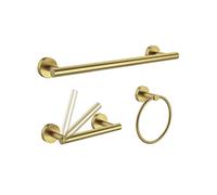 RARXTR 3pc Bathroom Hardware Set with Brushed Brass Toilet Paper Holder & Towel Ring & Towel Bar SUS304 Stainless Steel Toilet Paper Roll Holder Wall Mount & Bathroom Towel Holder & Towel Rack Set