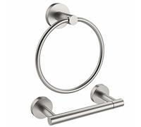 RARXTR Brushed Toilet Paper Holder & Towel Ring SUS304 Stainless Steel 2pc Bathroom Hardware Set with Double Post Pivoting Toilet Paper Roll Holder Wall Mount & Bathroom Towel Holder Set