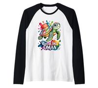 Ras Al Jinz, Oman Sea Turtle Paint Splatter Souvenir Art Raglan Baseball Tee
