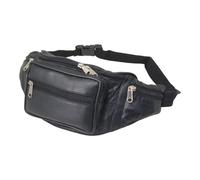 RAS Unisex Leather Bum Bag - Large Waist Travel Money Pouch with 6 Zipped Pockets - Black Fanny Pack Belt Bag for Passport, Phone, Dog Walking, Festivals, Hiking, Holidays Art-1006 (Black)