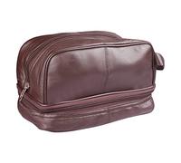 RAS Wallets 3530 Large Genuine Leather Toiletry Bag with Carry Handle for Men and Women, Dark Brown, 16cm x 14cm x 14cm