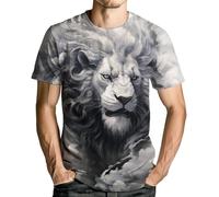 RASBCTK Lion Tshirt for Men 3D Printed Shirt Novelty Animal Lion Graphic T-Shirts Mens Tee Tops, Grey1, Large