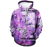 RASBCTK Men Women 3D Trippy Graffiti Animation Graphic Hoodie Hooded Sweatshirts Pockets Long Sleeve Pullover, Purple Hip-hop Graffiti, Large