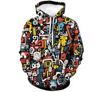 RASBCTK Men Women 3D Trippy Graffiti Animation Graphic Hoodie Hooded Sweatshirts Pockets Long Sleeve Pullover, Colorful Musical Note, X-Large