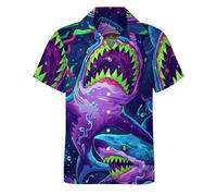 RASBCTK Mens Hawaiian Shark Shirts Short Sleeve Button Up Beach Summer Button Down Hawaiian Trippy Shirt for Men Women, Colour3, Medium