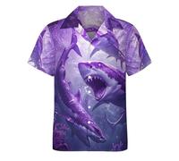 RASBCTK Mens Hawaiian Shark Shirts Short Sleeve Button Up Beach Summer Button Down Hawaiian Trippy Shirt for Men Women, Colour2, Large