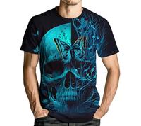 RASBCTK Men's Skull Graphic Tshirt 3D Print Skeleton Shirt for Men Funny Skull Tees Top, Blue, 3XL