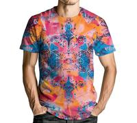 RASBCTK Psychedelic Tie Dye Shirt for Men Women Graphic Tees Unisex 3D Printed Short Sleeve Novelty Tops T-Shirts, Pink, Large