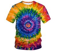 RASBCTK Psychedelic Tie Dye Shirt for Men Women Graphic Tees Unisex 3D Printed Short Sleeve Novelty Tops T-Shirts, Vibrant Rainbow Spiral, XL