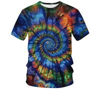 RASBCTK Tie Dye Shirts for Men Women, Short Sleeve Mens Tie Dye Shirt, Rainbow Tie Dye T-Shirts Tee, Psychedelic Spiral, XXL