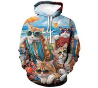 RASBCTK Unisex Adults 3D Dog Cat Printed Hoodies for Men Women Pullover Novelty Sweatshirts with Pockets, Hawaiian Cat, XX-L