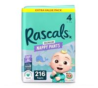 Rascals CoComelon Nappy Pants丨Size 4丨4 Jumbo Poly Pack x 54 Nappies丨Total 216 Nappies丨UltraFlex 360° Waistband丨Softness Using AirSpun丨breathable Feather-Soft (Size 4)