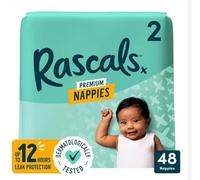 Rascals Premium Nappies, Size 2, 12 Hours Leak Protection, Dermatologically Tested, 48 Count