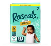 Rascals Premium Nappies丨Size 2丨Total 192 Nappies丨Absorbent丨infant丨overnight Diapers Dry and Gentle Diapers nighttime丨4 Layers of Protection and Feather-Soft Materials (Size 2)