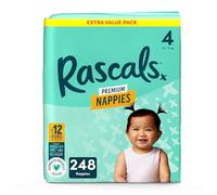 Rascals Premium Nappies丨Size 4丨Total 248 Nappies | Absorbent丨infant丨overnight Diapers Dry and Gentle Diapers nighttime丨4 Layers of Protection and Feather-Soft Materials (Size 4)
