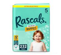 Rascals Premium Nappies丨Size 5丨Total 232 Nappies丨Absorbent丨Infant丨Overnight Diapers Dry and Gentle Diapers nighttime丨4 Layers of Protection and Feather-Soft Materials (Size 5)