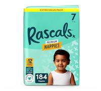Rascals Premium Nappies丨Size 7丨Total 184 Nappies丨Absorbent丨Infant丨Overnight Diapers Dry and Gentle Diapers nighttime丨4 Layers of Protection and Feather-Soft Materials (Size 7)